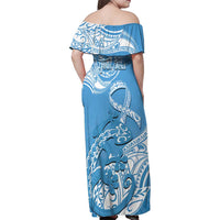 Personalised New Zealand Autism Awareness Family Matching Off Shoulder Maxi Dress and Hawaiian Shirt NZ Fern With Maori Koru Lizard LT14 - Polynesian Pride