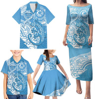 Personalised New Zealand Autism Awareness Family Matching Puletasi and Hawaiian Shirt NZ Fern With Maori Koru Lizard LT14 - Polynesian Pride