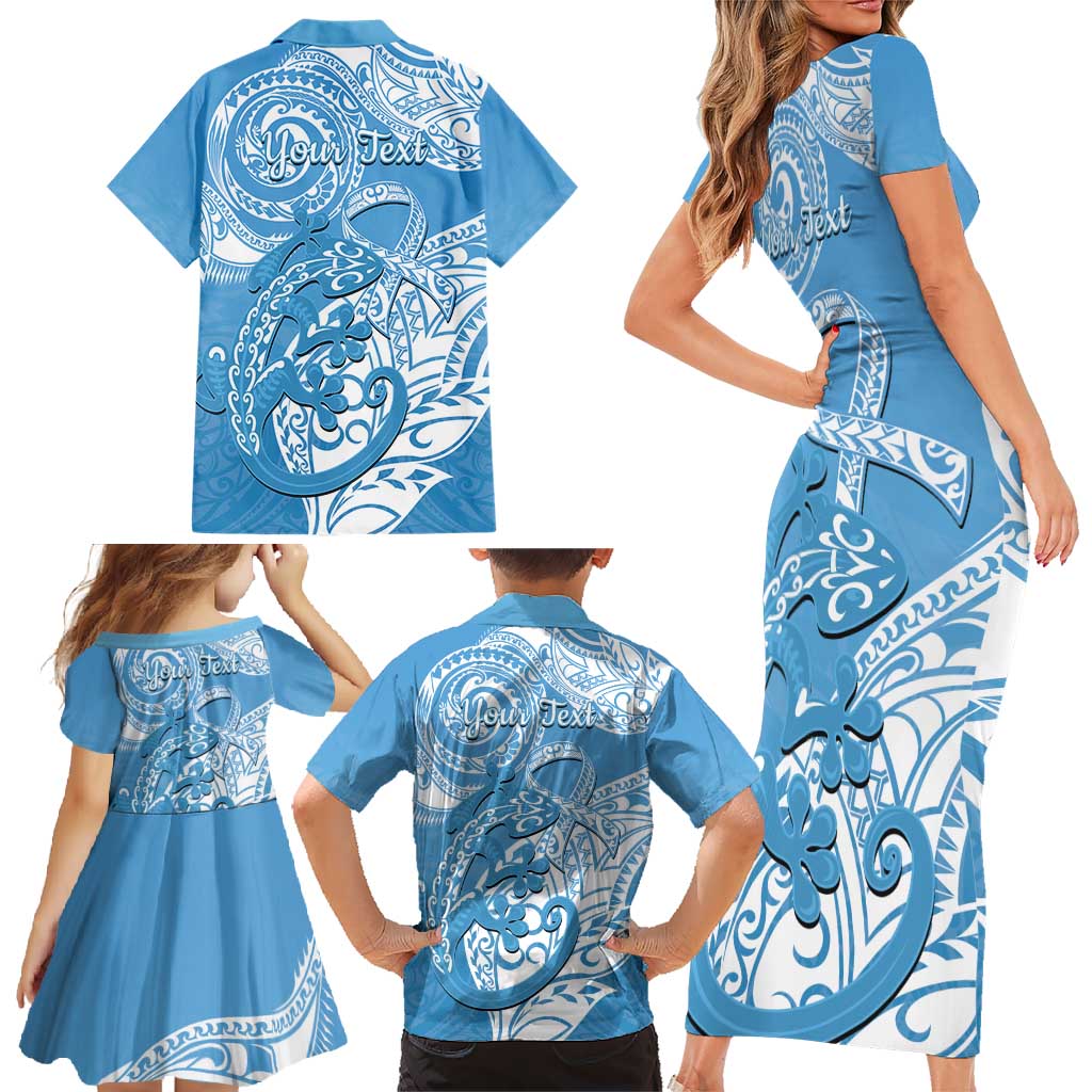 Personalised New Zealand Autism Awareness Family Matching Short Sleeve Bodycon Dress and Hawaiian Shirt NZ Fern With Maori Koru Lizard LT14 - Polynesian Pride