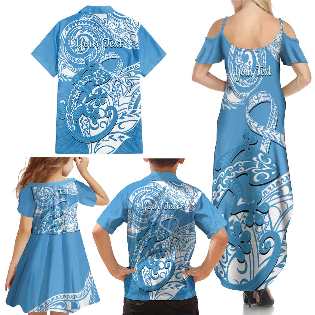 Personalised New Zealand Autism Awareness Family Matching Summer Maxi Dress and Hawaiian Shirt NZ Fern With Maori Koru Lizard LT14 - Polynesian Pride