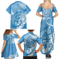 Personalised New Zealand Autism Awareness Family Matching Summer Maxi Dress and Hawaiian Shirt NZ Fern With Maori Koru Lizard LT14 - Polynesian Pride