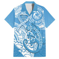 Personalised New Zealand Autism Awareness Family Matching Summer Maxi Dress and Hawaiian Shirt NZ Fern With Maori Koru Lizard LT14 Dad's Shirt - Short Sleeve Blue - Polynesian Pride