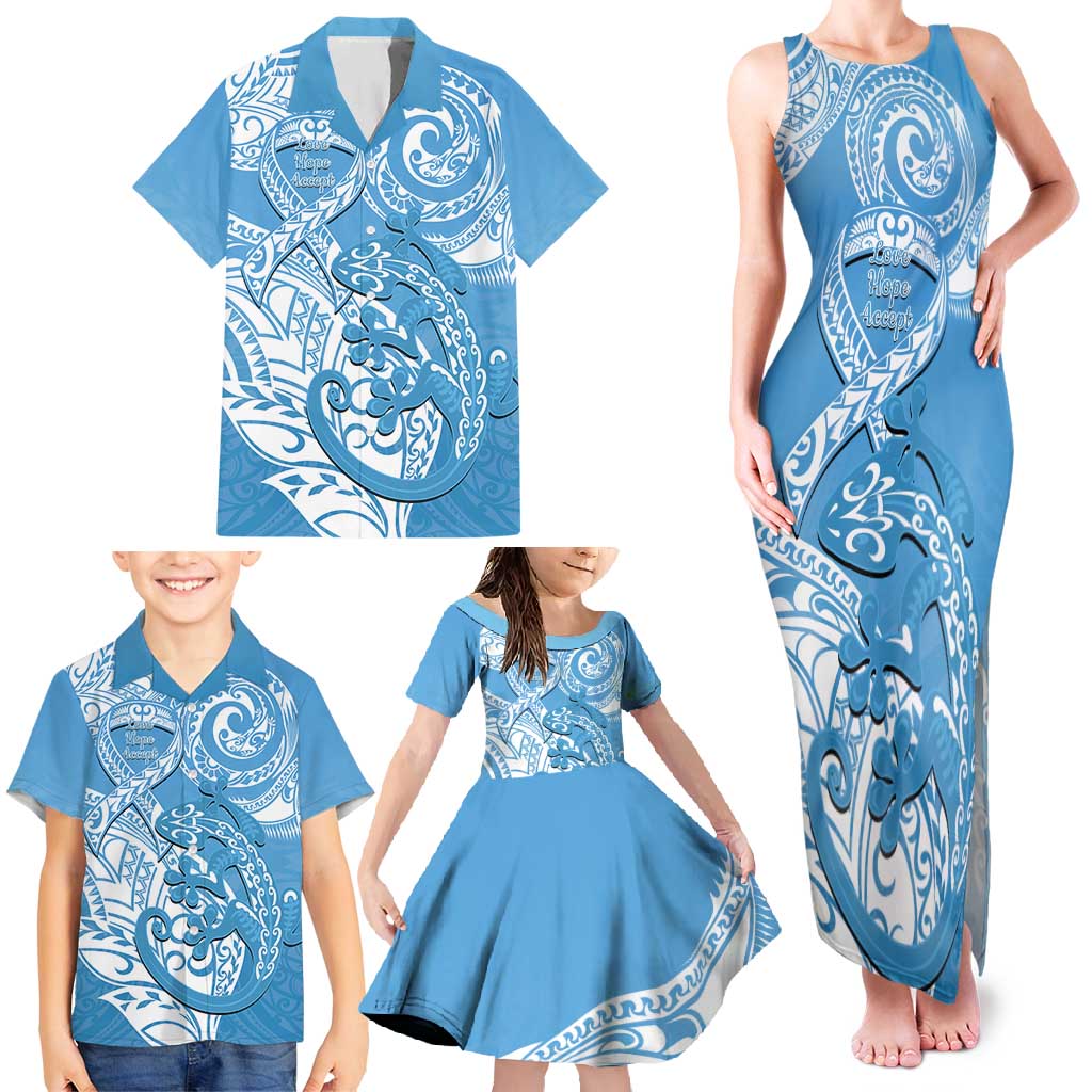 Personalised New Zealand Autism Awareness Family Matching Tank Maxi Dress and Hawaiian Shirt NZ Fern With Maori Koru Lizard LT14 - Polynesian Pride