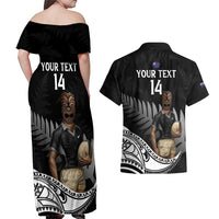 Custom New Zealand Silver Fern Rugby Couples Matching Off Shoulder Maxi Dress and Hawaiian Shirt 2024 Aotearoa Maori Mascot Go All Black LT14 - Polynesian Pride