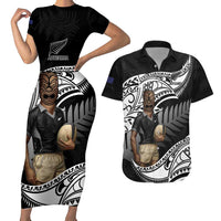 Custom New Zealand Silver Fern Rugby Couples Matching Short Sleeve Bodycon Dress and Hawaiian Shirt 2024 Aotearoa Maori Mascot Go All Black LT14 Black - Polynesian Pride