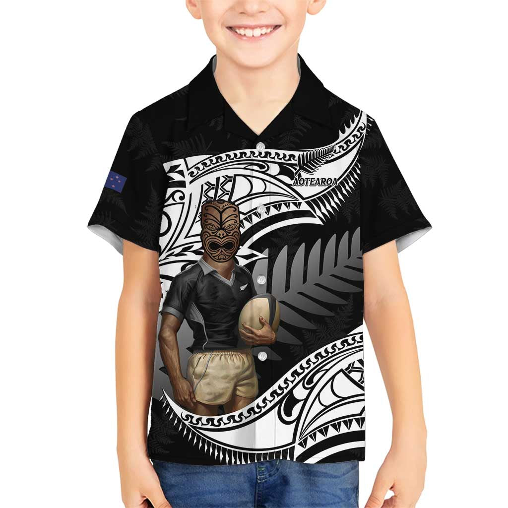 Custom New Zealand Silver Fern Rugby Family Matching Long Sleeve Bodycon Dress and Hawaiian Shirt 2024 Aotearoa Maori Mascot Go All Black LT14 Son's Shirt Black - Polynesian Pride