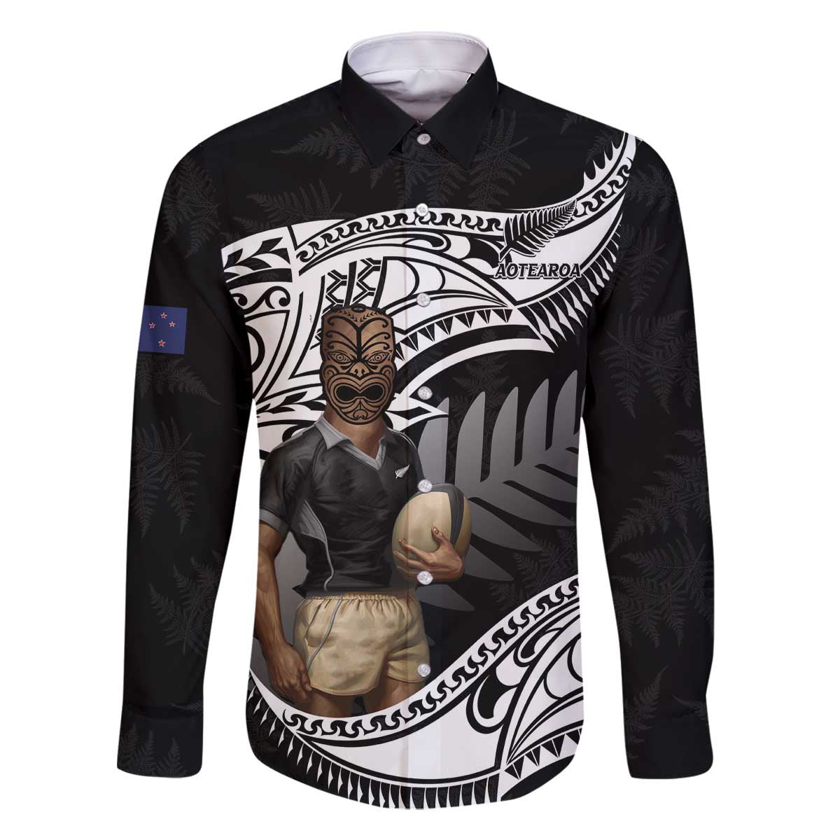 Custom New Zealand Silver Fern Rugby Family Matching Off The Shoulder Long Sleeve Dress and Hawaiian Shirt 2024 Aotearoa Maori Mascot Go All Black LT14 Dad's Shirt - Long Sleeve Black - Polynesian Pride