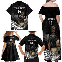 Custom New Zealand Silver Fern Rugby Family Matching Off Shoulder Maxi Dress and Hawaiian Shirt 2024 Aotearoa Maori Mascot Go All Black LT14 - Polynesian Pride