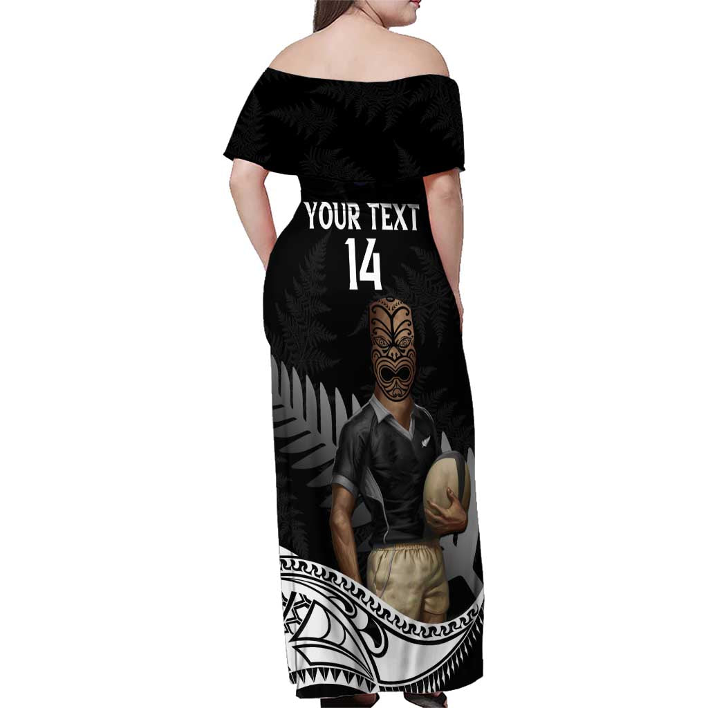 Custom New Zealand Silver Fern Rugby Family Matching Off Shoulder Maxi Dress and Hawaiian Shirt 2024 Aotearoa Maori Mascot Go All Black LT14 - Polynesian Pride