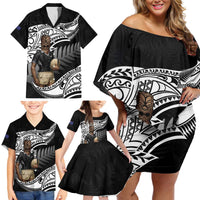 Custom New Zealand Silver Fern Rugby Family Matching Off Shoulder Short Dress and Hawaiian Shirt 2024 Aotearoa Maori Mascot Go All Black LT14 - Polynesian Pride