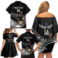 Custom New Zealand Silver Fern Rugby Family Matching Off Shoulder Short Dress and Hawaiian Shirt 2024 Aotearoa Maori Mascot Go All Black LT14 - Polynesian Pride
