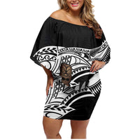 Custom New Zealand Silver Fern Rugby Family Matching Off Shoulder Short Dress and Hawaiian Shirt 2024 Aotearoa Maori Mascot Go All Black LT14 Mom's Dress Black - Polynesian Pride