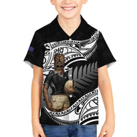 Custom New Zealand Silver Fern Rugby Family Matching Off Shoulder Short Dress and Hawaiian Shirt 2024 Aotearoa Maori Mascot Go All Black LT14 Son's Shirt Black - Polynesian Pride
