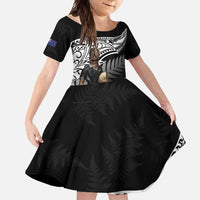 Custom New Zealand Silver Fern Rugby Family Matching Summer Maxi Dress and Hawaiian Shirt 2024 Aotearoa Maori Mascot Go All Black LT14 Daughter's Dress Black - Polynesian Pride