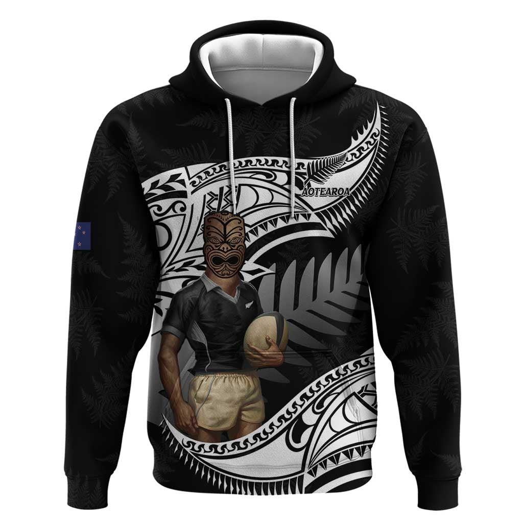 Custom New Zealand Silver Fern Rugby Hoodie 2024 Aotearoa Maori Mascot Go All Black LT14 Pullover Hoodie Black - Polynesian Pride