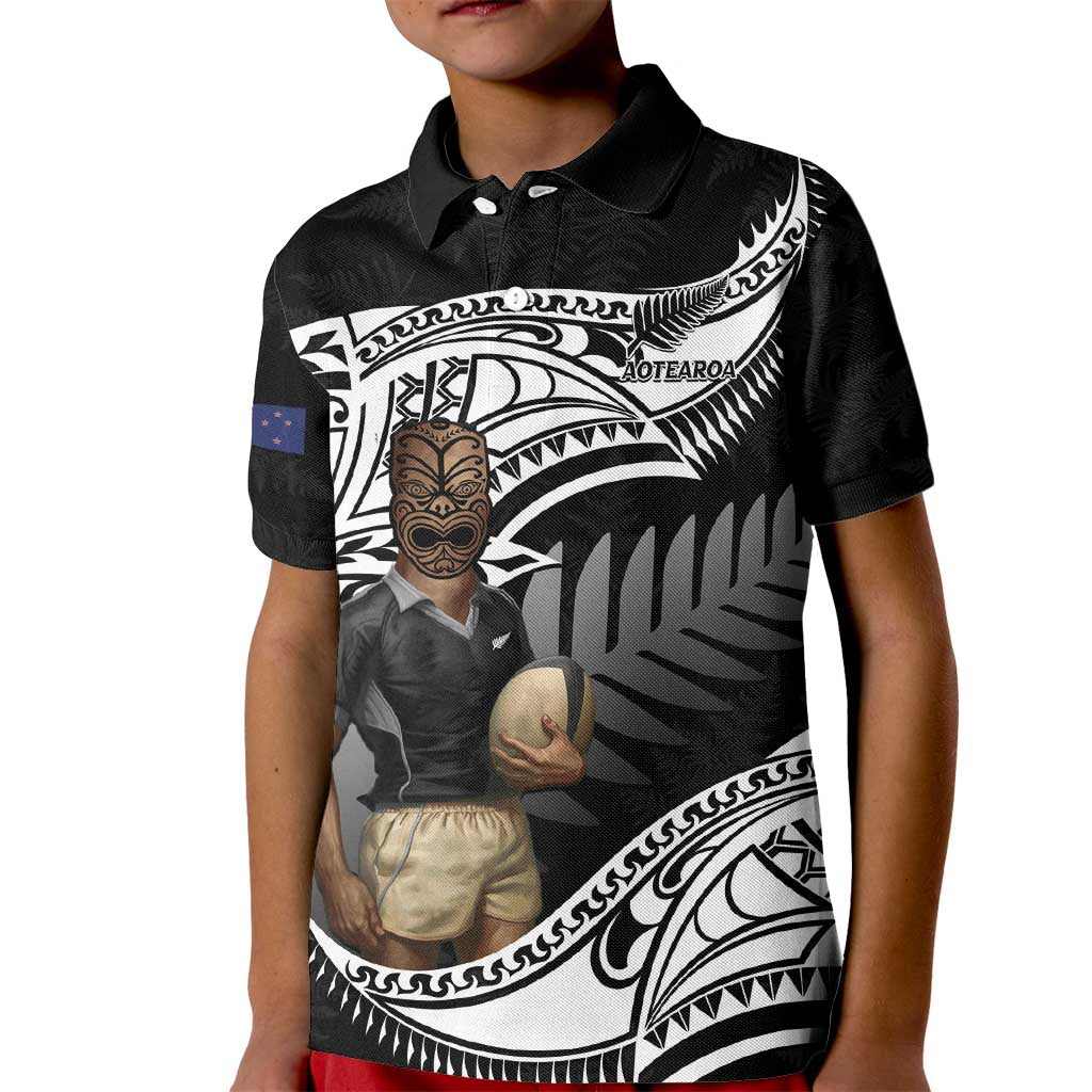 Custom New Zealand Silver Fern Rugby Kid Polo Shirt 2024 Aotearoa Maori Mascot Go All Black LT14 Kid Black - Polynesian Pride