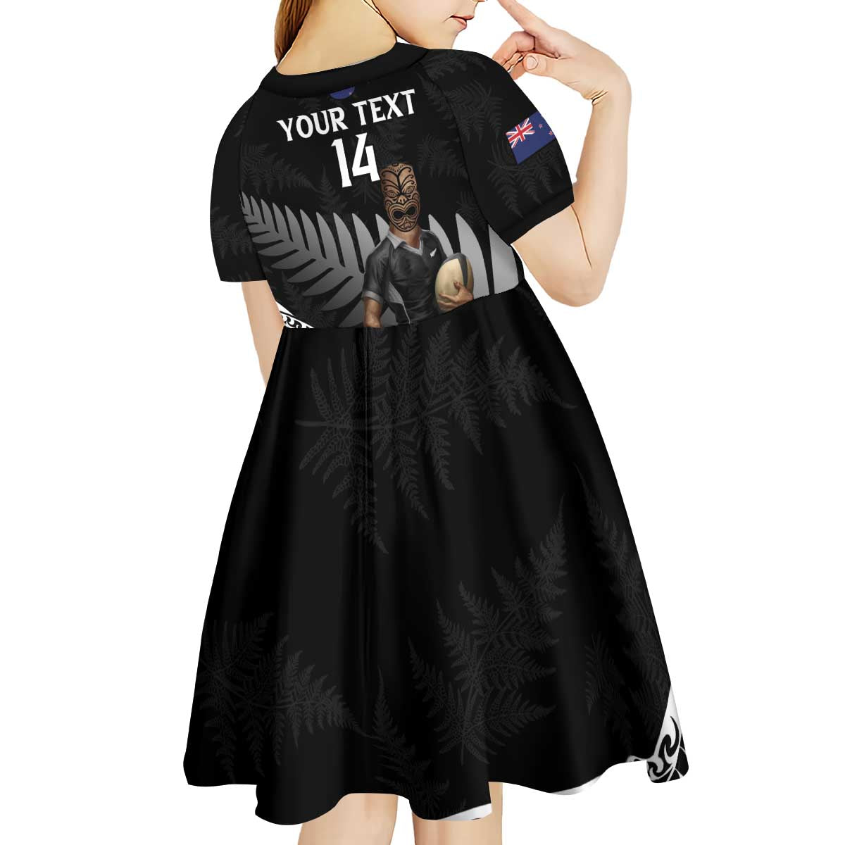 Custom New Zealand Silver Fern Rugby Kid Short Sleeve Dress 2024 Aotearoa Maori Mascot Go All Black LT14 - Polynesian Pride