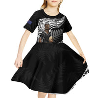 Custom New Zealand Silver Fern Rugby Kid Short Sleeve Dress 2024 Aotearoa Maori Mascot Go All Black LT14 - Polynesian Pride