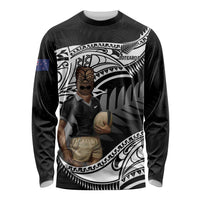 Custom New Zealand Silver Fern Rugby Long Sleeve Shirt 2024 Aotearoa Maori Mascot Go All Black LT14 Unisex Black - Polynesian Pride