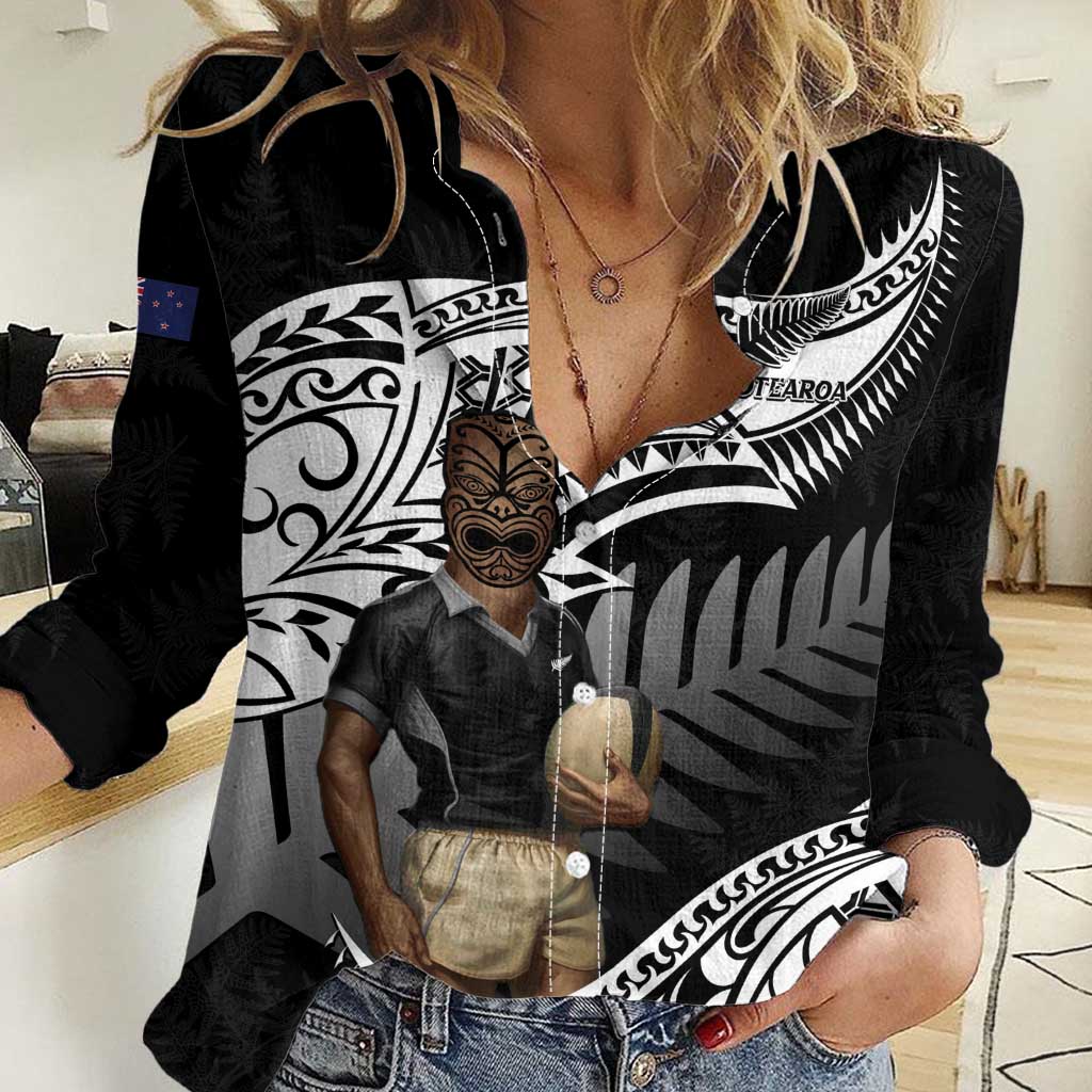 Custom New Zealand Silver Fern Rugby Women Casual Shirt 2024 Aotearoa Maori Mascot Go All Black LT14 Female Black - Polynesian Pride