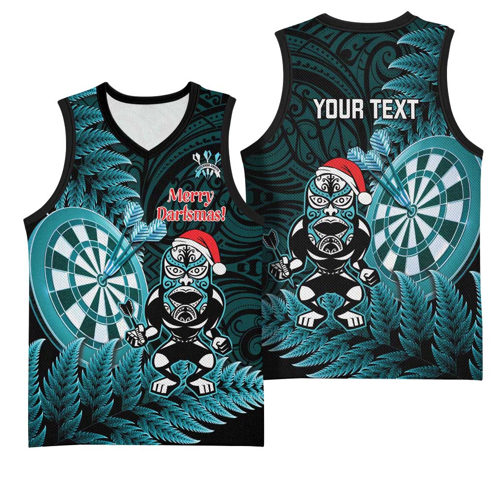 Personalised New Zealand Darts Christmas Basketball Jersey Maori Fern Merry Dartsmas LT14 - Polynesian Pride