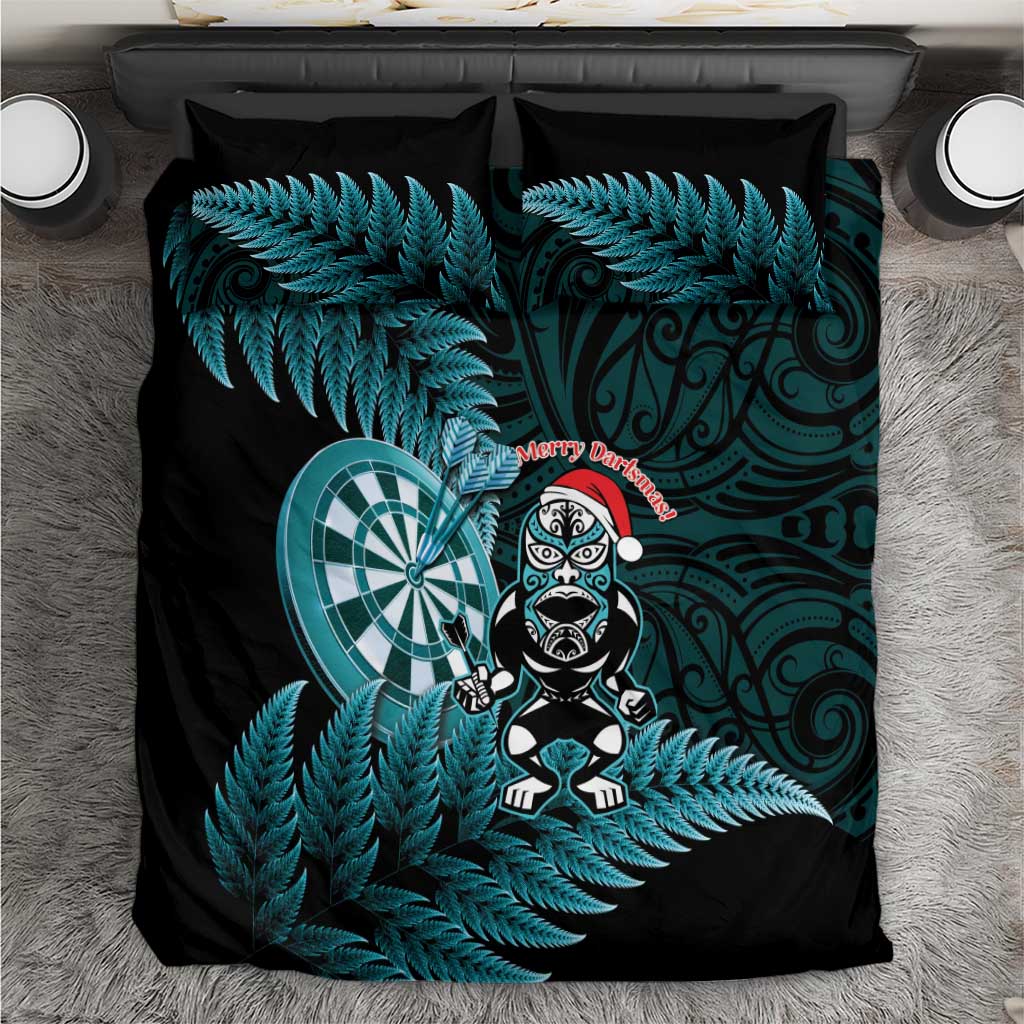 New Zealand Darts Christmas Bedding Set Maori Fern Merry Dartsmas LT14 Cyan - Polynesian Pride