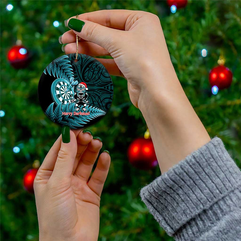 Personalised New Zealand Darts Christmas Ceramic Ornament Maori Fern Merry Dartsmas - Polynesian Pride