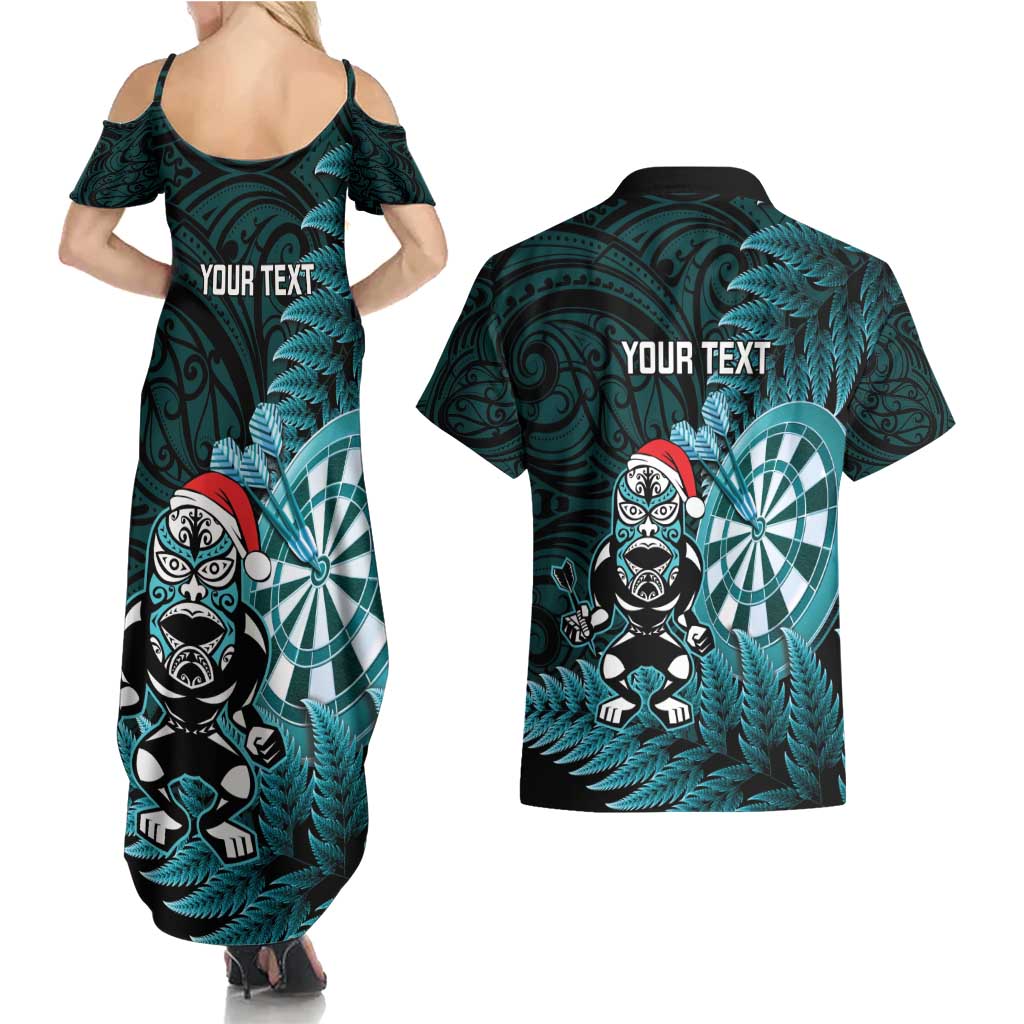 Personalised New Zealand Darts Christmas Couples Matching Summer Maxi Dress and Hawaiian Shirt Maori Fern Merry Dartsmas LT14 - Polynesian Pride