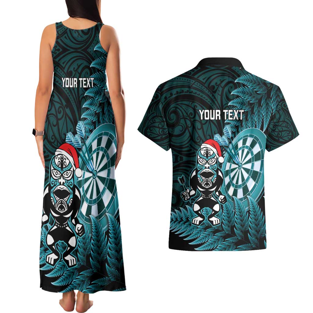 Personalised New Zealand Darts Christmas Couples Matching Tank Maxi Dress and Hawaiian Shirt Maori Fern Merry Dartsmas LT14 - Polynesian Pride