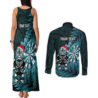 Personalised New Zealand Darts Christmas Couples Matching Tank Maxi Dress and Long Sleeve Button Shirt Maori Fern Merry Dartsmas LT14 - Polynesian Pride