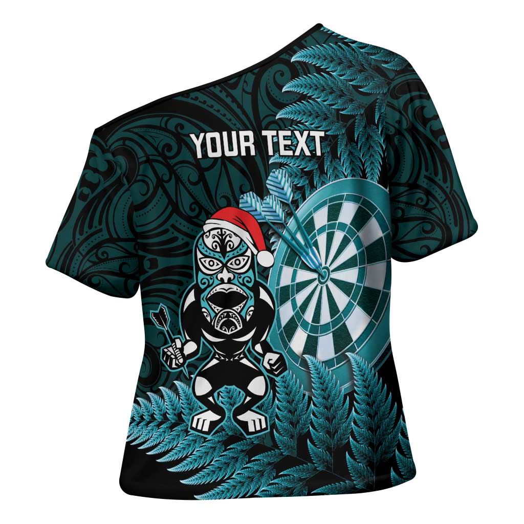 Personalised New Zealand Darts Christmas Cross Shoulder Shirt Maori Fern Merry Dartsmas LT14 - Polynesian Pride