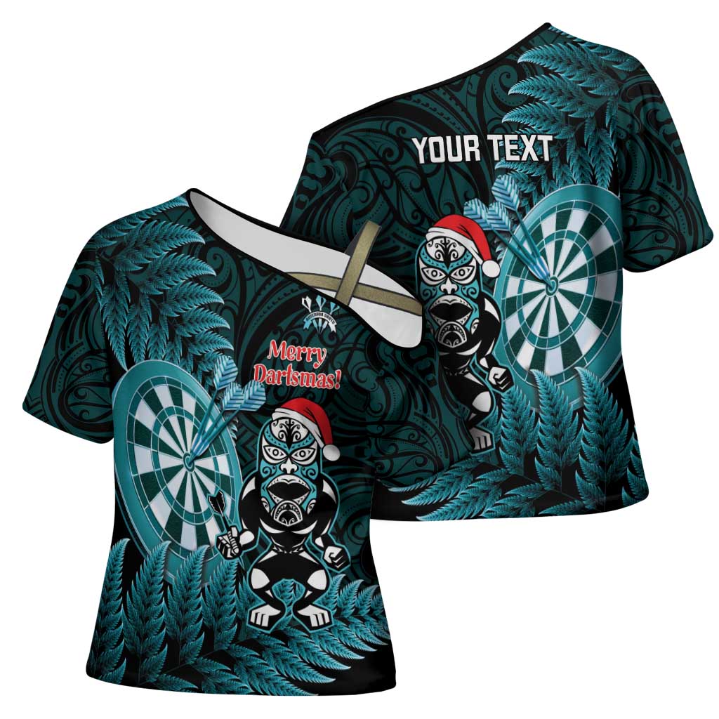 Personalised New Zealand Darts Christmas Cross Shoulder Shirt Maori Fern Merry Dartsmas LT14 - Polynesian Pride