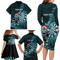 Personalised New Zealand Darts Christmas Family Matching Long Sleeve Bodycon Dress and Hawaiian Shirt Maori Fern Merry Dartsmas LT14 - Polynesian Pride