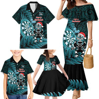 Personalised New Zealand Darts Christmas Family Matching Mermaid Dress and Hawaiian Shirt Maori Fern Merry Dartsmas LT14 - Polynesian Pride