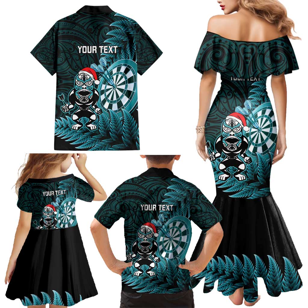 Personalised New Zealand Darts Christmas Family Matching Mermaid Dress and Hawaiian Shirt Maori Fern Merry Dartsmas LT14 - Polynesian Pride