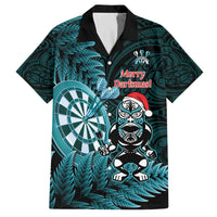 Personalised New Zealand Darts Christmas Family Matching Off The Shoulder Long Sleeve Dress and Hawaiian Shirt Maori Fern Merry Dartsmas LT14 Dad's Shirt - Short Sleeve Cyan - Polynesian Pride