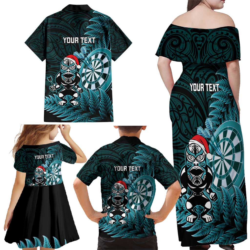 Personalised New Zealand Darts Christmas Family Matching Off Shoulder Maxi Dress and Hawaiian Shirt Maori Fern Merry Dartsmas LT14 - Polynesian Pride