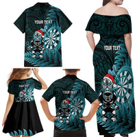 Personalised New Zealand Darts Christmas Family Matching Off Shoulder Maxi Dress and Hawaiian Shirt Maori Fern Merry Dartsmas LT14 - Polynesian Pride