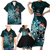 Personalised New Zealand Darts Christmas Family Matching Short Sleeve Bodycon Dress and Hawaiian Shirt Maori Fern Merry Dartsmas LT14 - Polynesian Pride
