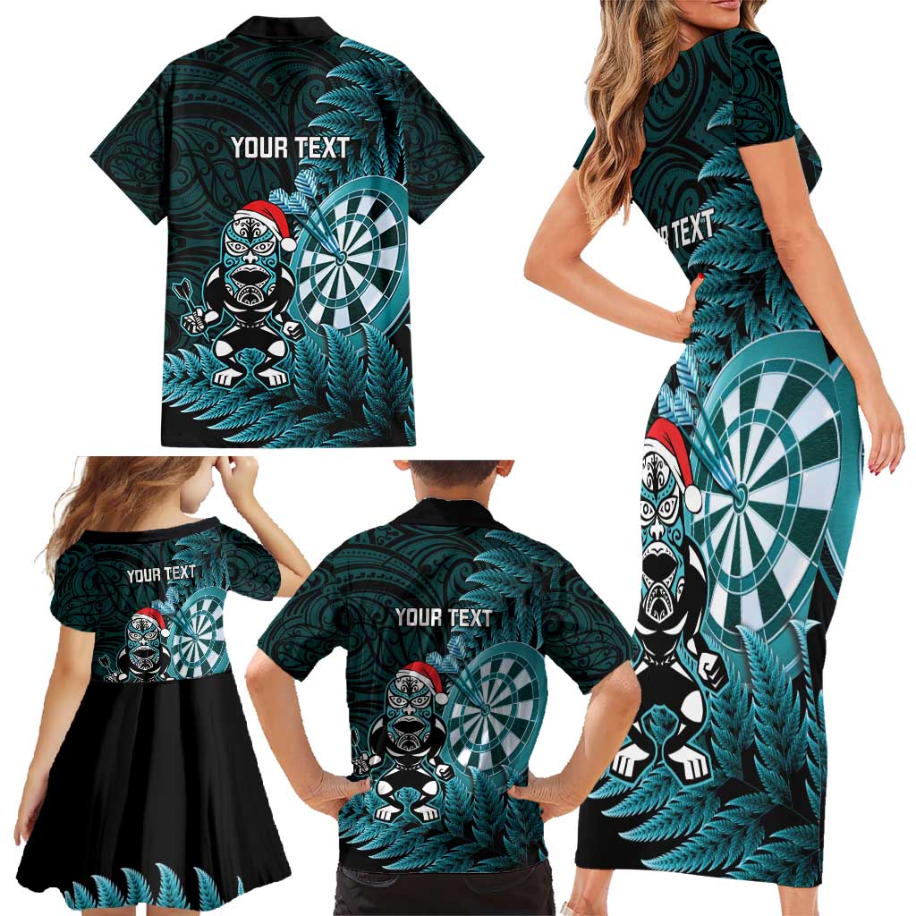 Personalised New Zealand Darts Christmas Family Matching Short Sleeve Bodycon Dress and Hawaiian Shirt Maori Fern Merry Dartsmas LT14 - Polynesian Pride