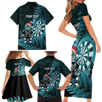 Personalised New Zealand Darts Christmas Family Matching Short Sleeve Bodycon Dress and Hawaiian Shirt Maori Fern Merry Dartsmas LT14 - Polynesian Pride