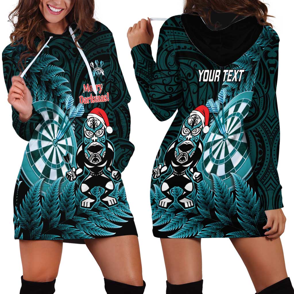Personalised New Zealand Darts Christmas Hoodie Dress Maori Fern Merry Dartsmas LT14 - Polynesian Pride