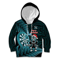 Personalised New Zealand Darts Christmas Kid Hoodie Maori Fern Merry Dartsmas LT14 Hoodie Cyan - Polynesian Pride