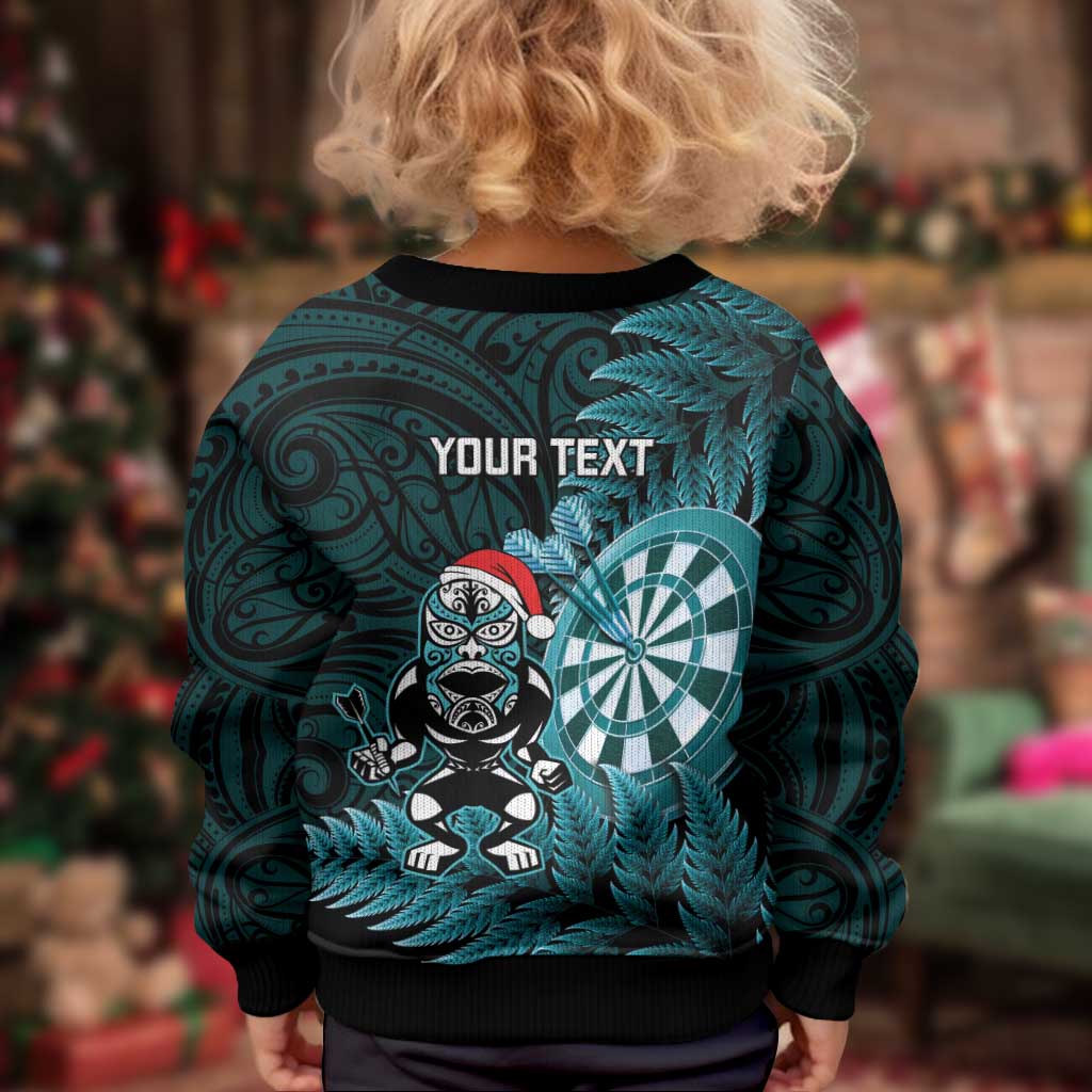 Personalised New Zealand Darts Christmas Kid Ugly Christmas Sweater Maori Fern Merry Dartsmas LT14 - Polynesian Pride
