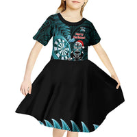 Personalised New Zealand Darts Christmas Kid Short Sleeve Dress Maori Fern Merry Dartsmas LT14 - Polynesian Pride