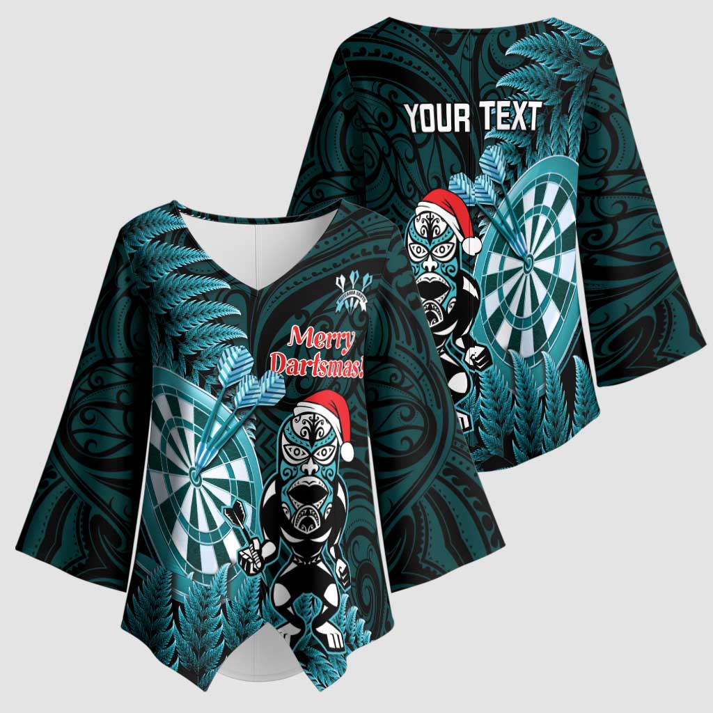 Personalised New Zealand Darts Christmas Kimono Sleeve Blouse Maori Fern Merry Dartsmas LT14 - Polynesian Pride
