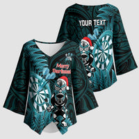 Personalised New Zealand Darts Christmas Kimono Sleeve Blouse Maori Fern Merry Dartsmas LT14 - Polynesian Pride