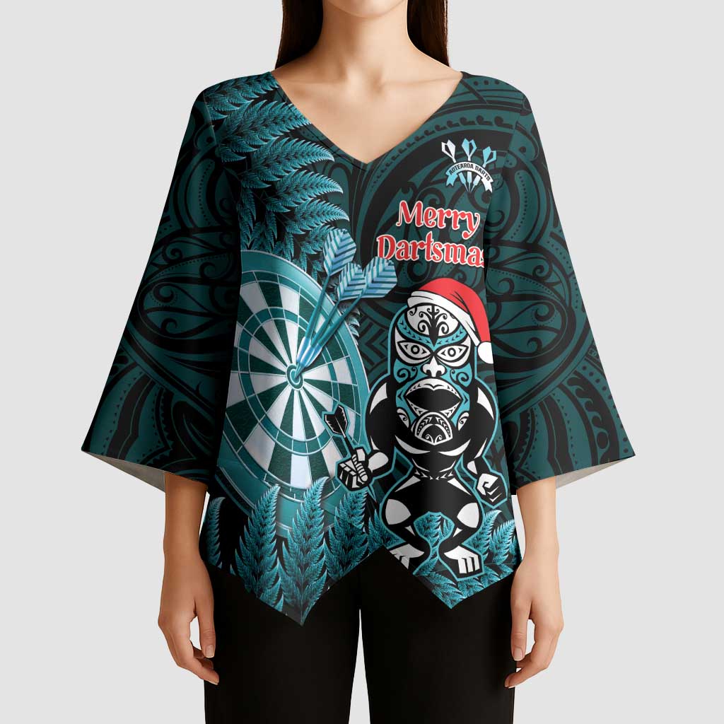 Personalised New Zealand Darts Christmas Kimono Sleeve Blouse Maori Fern Merry Dartsmas LT14 - Polynesian Pride