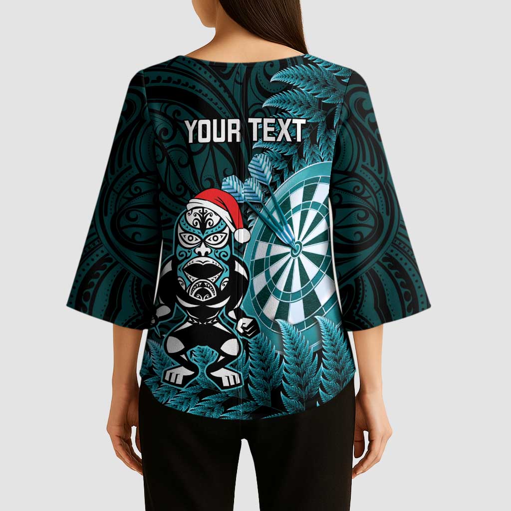 Personalised New Zealand Darts Christmas Kimono Sleeve Blouse Maori Fern Merry Dartsmas LT14 - Polynesian Pride