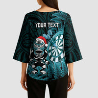 Personalised New Zealand Darts Christmas Kimono Sleeve Blouse Maori Fern Merry Dartsmas LT14 - Polynesian Pride